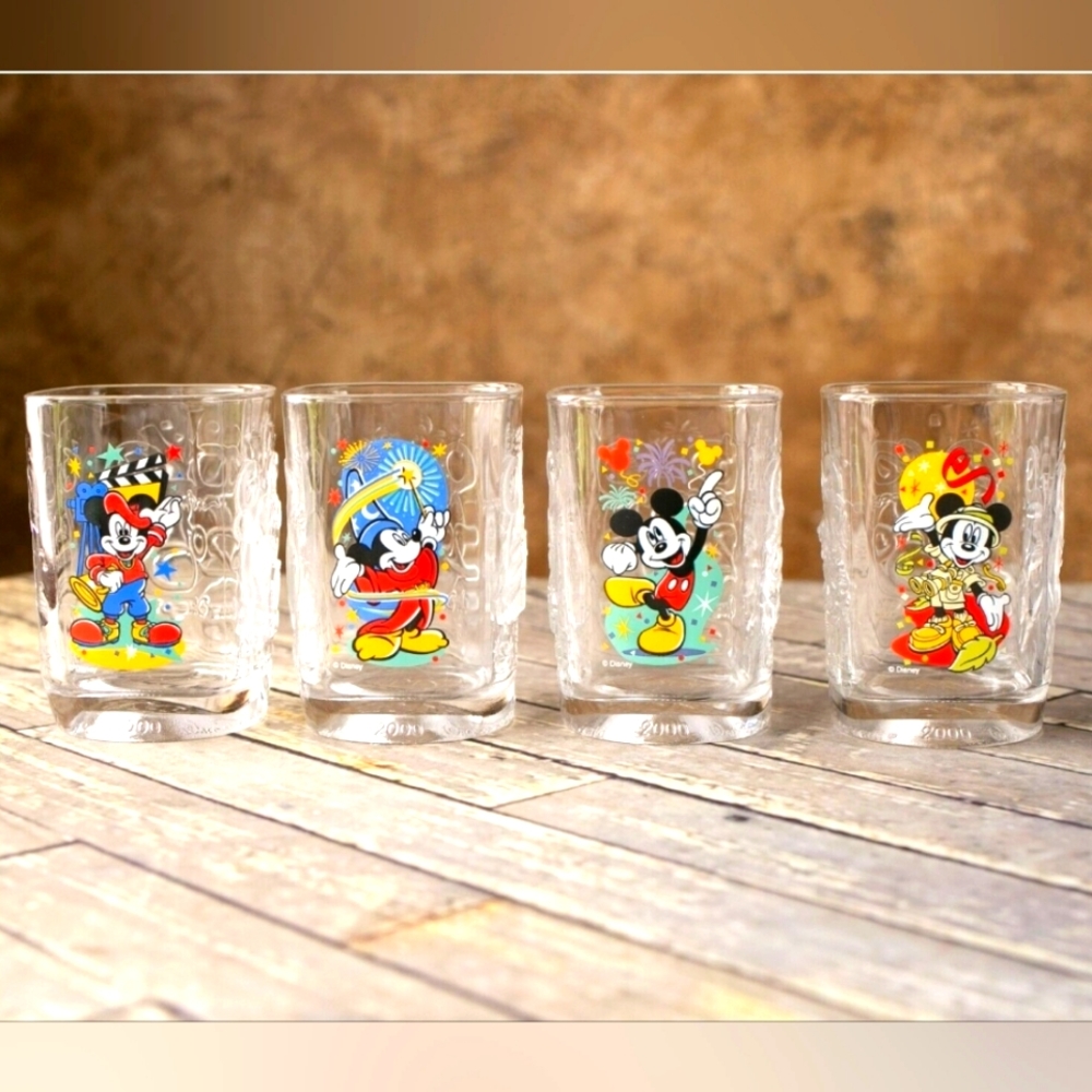 4 Vintage Mickey Mouse Glasses McDonald's Walt Disney Millennium 2000